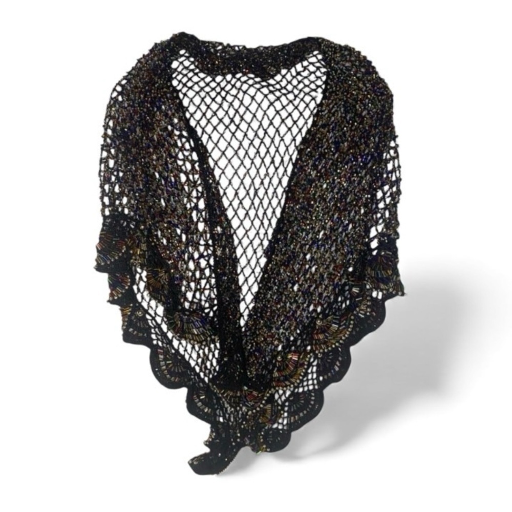 New victorian beaded triangle crocheted shoulder cover up wrap shawl multicolor